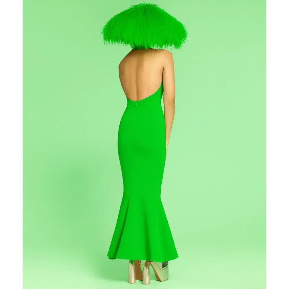 Solace London Lula Midi Dress Gown Formal Mermaid Vibrant Lime Green Size US 4 - Picture 6 of 11